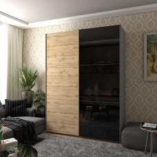 Шафа-купе дводверна Doros G-Caiser 180х60х240 см Графіт/Дуб евок/1 Чорне скло 