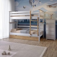 Двоярусне дитяче ліжко Mebigrand Скандинавія Міні Білий (RAL9003)/Горіх світлий 90х190 см з ящиками (MBG-2365)