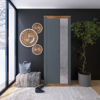 Шафа-пенал із дзеркалом Еверест Нордік-800 Графіт/Дуб крафт золотий (EVR-5540)