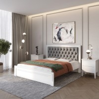 Двуспальная деревянная кровать Mebigrand Торонто Т3 Белый (RAL9003)/Аляска 93 (серый) 180х200 см (MBG-8085)