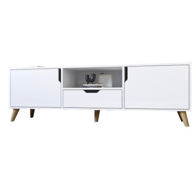 Тумба под телевизор с ножками в цвете Орех светлый М-ЗОН Борн 1600 Нимфея Альба  