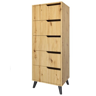 Комод высокий с черными ножками 5 ящиков М-ЗОН Борн 500 Дуб Артизан Комод высокий с черными ножками 5 ящиков М-ЗОН Борн 500 Дуб Артизан