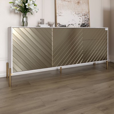 Комод із золотими металевими ніжками LION Амарант 168x40x76,5 см Бетон/Перламутровий металік RAL-7048 1680x400x765 мм 