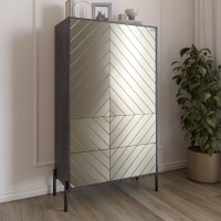 Комод-пенал с рельефной отделкой фасада и черными металлическими ножками LION Амарант 84x40x150 см Бетон темный/Перламутровый металлик (RAL-7048) 840x400x1500 мм (LION-042162)