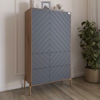 Комод-пенал з рельєфним оздобленням фасаду та золотими металевими ніжками LION Амарант 84x40x150 см Дуб Ліворно/Графітовий