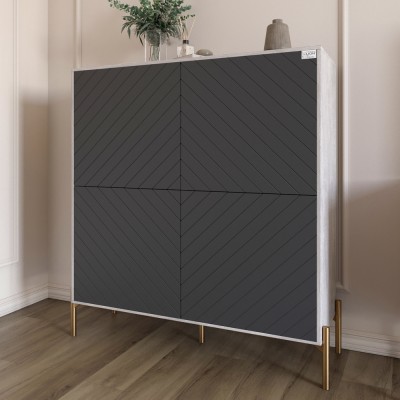 Комод-пенал із золотими металевими ніжками LION Амарант 114х40х126,5 см Бетон/Графітовий