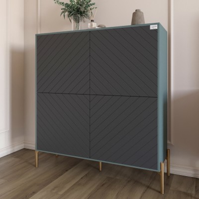 Комод-пенал із золотими металевими ніжками LION Амарант 114х40х126,5 см Граніт сірий/Графітовий