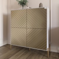 Комод-пенал із золотими металевими ніжками LION Амарант 114х40х126,5 см Бетон/Перламутровий металік RAL-7048 1140х400х1265 мм 