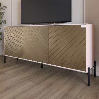 Тумба під телевізор із чорними металевими ніжками LION Амарант 168x40x76,5 см Рожевий/Перламутровий металік RAL-7048 1680x400x765 