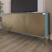 Тумба під телевізор із золотими металевими ніжками LION Амарант 168x40x76,5 см Граніт сірий/Перламутровий металік RAL-7048 1680x400x765 