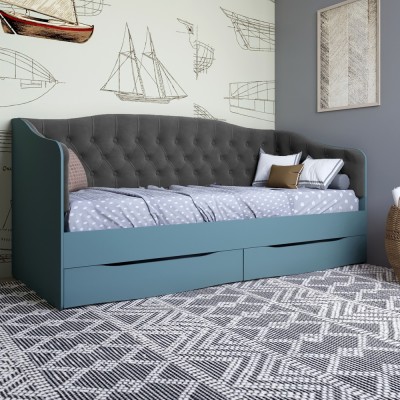 Ліжко дитяче односпальне LION Л-9 з м'якою спинкою та висувними ящиками 190x90 см Граніт сірий/Лілі-95