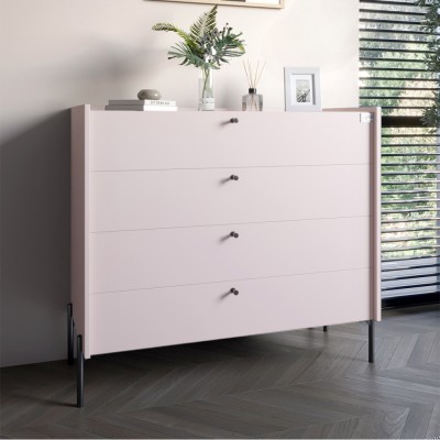 Комод із 4 ящиками LION Wood з чорними ніжками 100х90х45 см Рожевий 