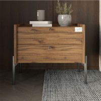 Тумба ліжкова LION Wood з двома ящиками Дуб Ліворно чорні ніжки 