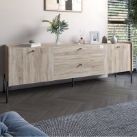Тумба під телевізор із ящиками LION Wood із чорними ніжками 180х50х40 см Дуб Сонома 