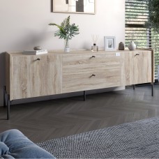 Тумба під телевізор із ящиками LION Wood із чорними ніжками 180х50х40 см Дуб Сонома 