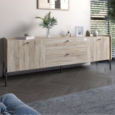 Тумба під телевізор із ящиками LION Wood із чорними ніжками 180х50х40 см Дуб Сонома 