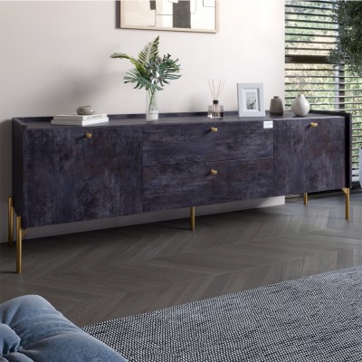 Тумба під телевізор із ящиками LION Wood із золотими ніжками 180х50х40 см Бетон темний 