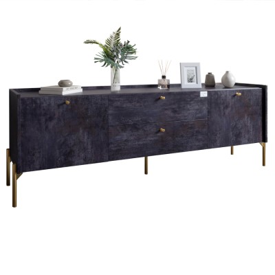 Тумба під телевізор з шухлядами LION Wood з золотими ніжками 160x40x65 см Бетон темний