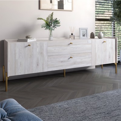 Тумба під телевізор із ящиками LION Wood із золотими ніжками 180х50х40 см Самоа Димчастий 