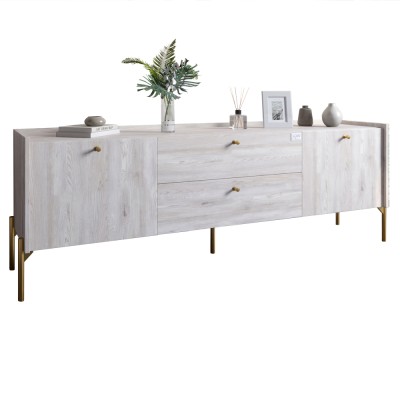 Тумба под телевизор с ящиками LION Wood с золотыми ножками 180х50х40 см Самоа Дымчатый (LION-043120)