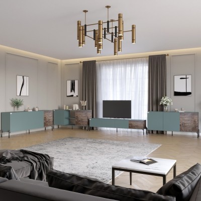 Комплект модульний для вітальні LION Грей 4 елементи з чорними металевими ніжками Граніт сірий/Дерево