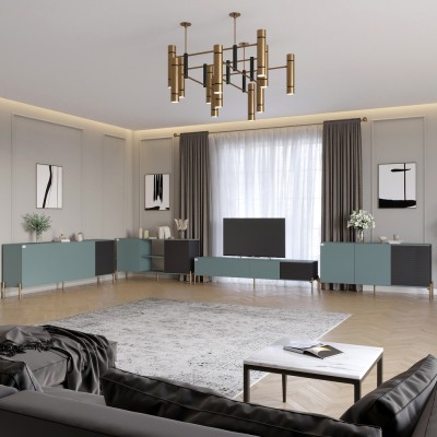 Комплект модульний для вітальні LION Грей 4 елементи з золотими металевими ніжками Граніт сірий/Асфальт