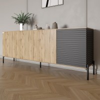 Комод у вітальню на чорних металевих ніжках LION Грей 204x38x76,5 см Дуб Аппалачі/Асфальт 