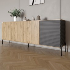 Комод в гостиную на черных металлических ножках LION Грей 204x38x76,5 см Дуб Аппалачи/Асфальт (LION-042459)