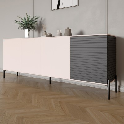 Комод у вітальню на чорних металевих ніжках LION Грей 204x38x76,5 см Рожевий/Асфальт