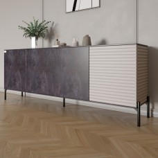 Комод в гостиную на черных металлических ножках LION Грей 204x38x76,5 см Бетон темный/Кашемир (LION-042629)