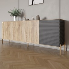 Комод на золотих металевих ніжках LION Грей 204x38x76,5 см Дуб сонома/Асфальт 