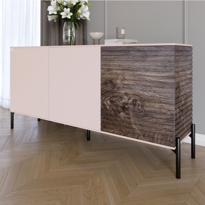 Комод закритий у вітальню на чорних металевих ніжках LION Грей 154x38x76,5 см Рожевий/Дерево 