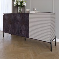 Комод закритий у вітальню на чорних металевих ніжках LION Грей 154x38x65 см Бетон темний/Кашемір
