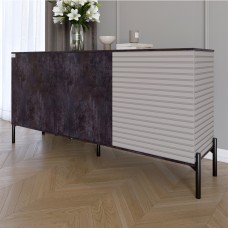 Комод закритий у вітальню на чорних металевих ніжках LION Грей 154x38x76,5 см Бетон темний/Кашемір 