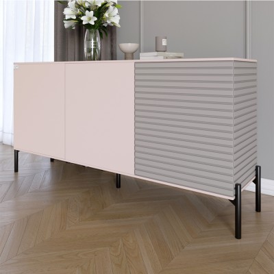 Комод закритий у вітальню на чорних металевих ніжках LION Грей 154x38x76,5 см Рожевий/Кашемір 