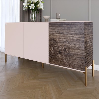 Комод закритий у вітальню на золотих металевих ніжках LION Грей 154x38x76,5 см Рожевий/Дерево 