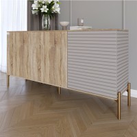Комод закритий у вітальню на золотих металевих ніжках LION Грей 154x38x76,5 см Дуб сонома трюфель/Кашемір 