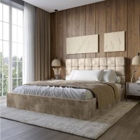 Двуспальная деревянная кровать с мягким изголовьем LION Пикси Silk 103 (Кремовый) 160х200 см (LION-041649)