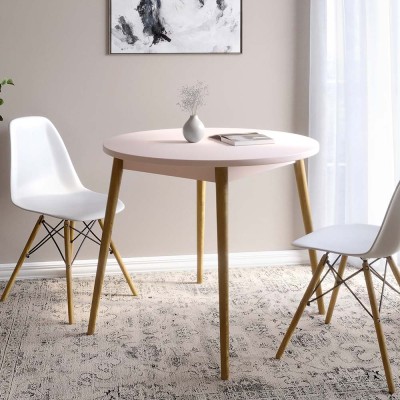 Обідній стіл круглий LION Маями-1 дерев'яні ніжки Рожевий