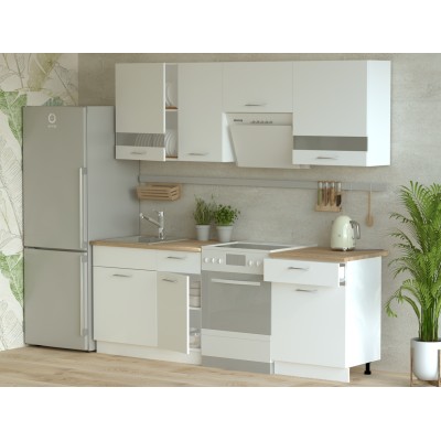 Кухня модульная Doros Лея 220х60х250 см Белый гладкий/Дуб сонома/Стекло